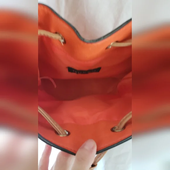 Bueno Orange Crossbody Bag with Metal Hardware. Pull String Closure. 9x9 - Picture 4 of 7